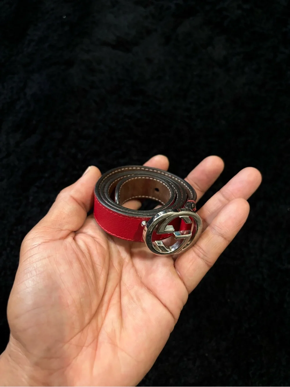 Red Gucci Belt Interlocking Silver G Logo Buckle Kids S